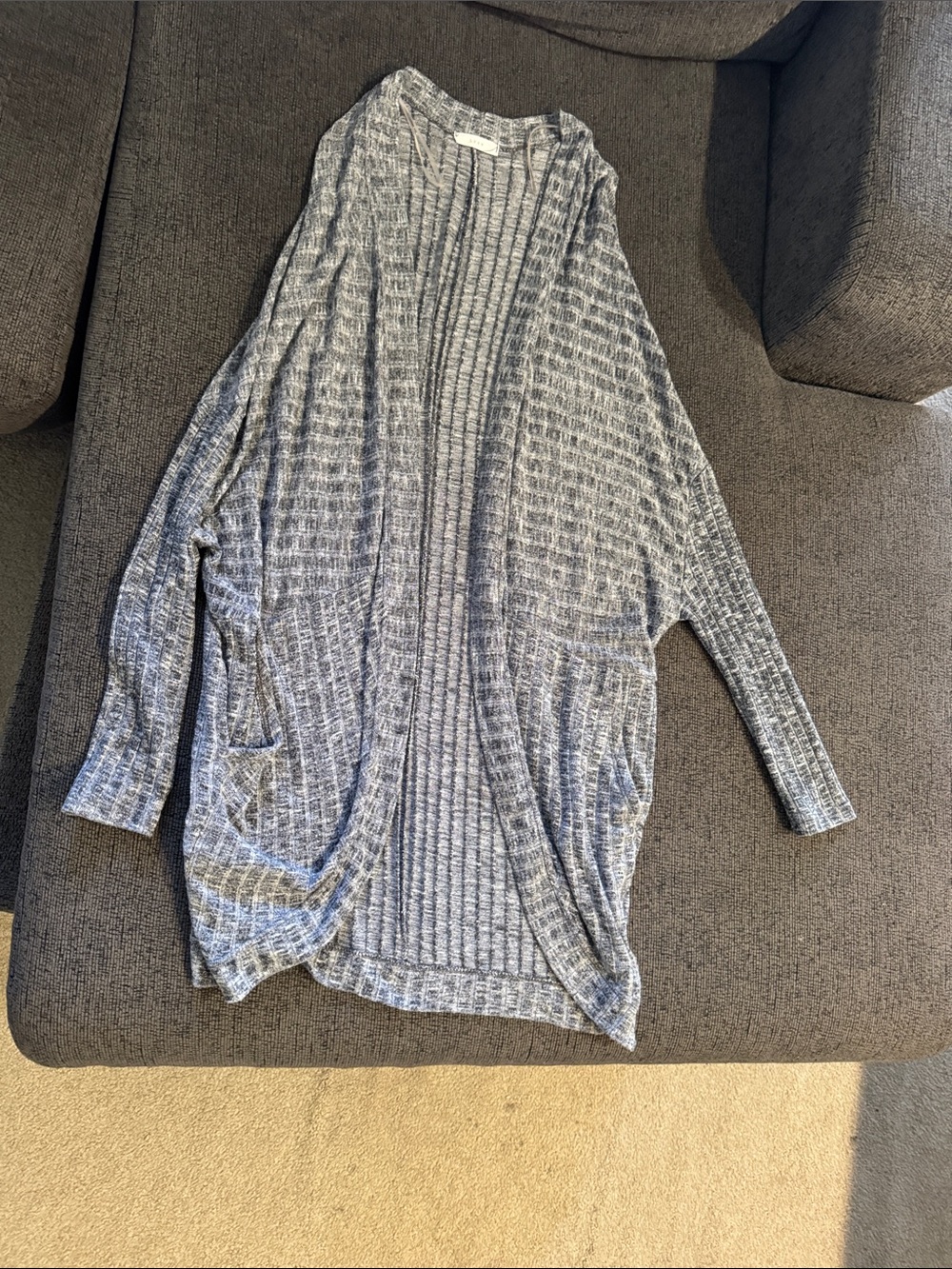 Lush Blue Heathered Open-Front Knit Cardigan